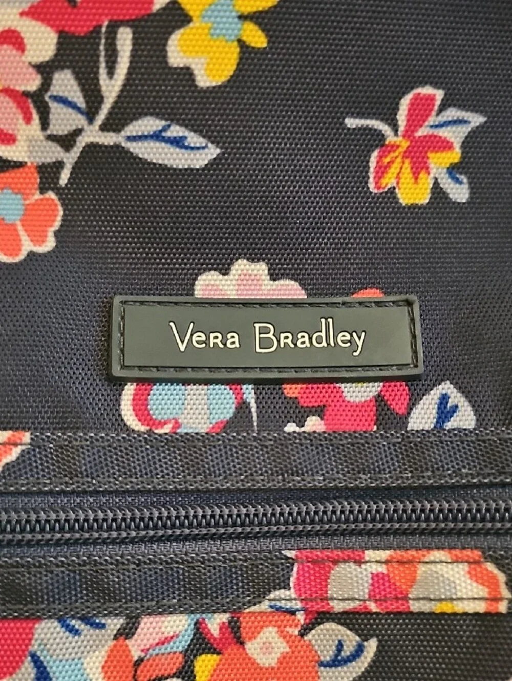 Vera Bradley Charcoal Gray Floral Backpack with Pink, Yellow and Blue Blooms